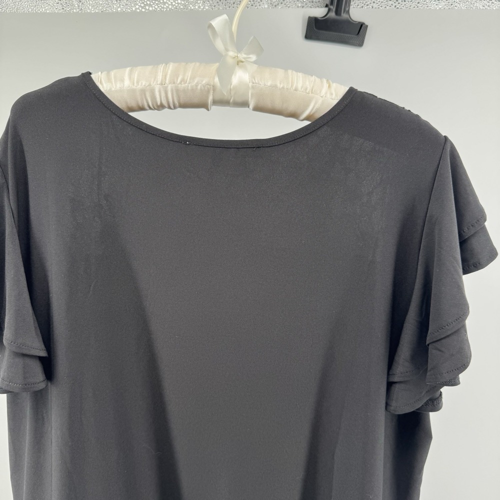 Sweet Rain Black Lace Yoke Blouse Womens Plus Size 2X Ruffle Hem Top - Picture 4 of 7